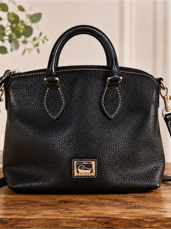 Dooney & Bourke Handbags - Dooney & Bourke Black Leather Satchel Crossbody Purse Gold Hardware